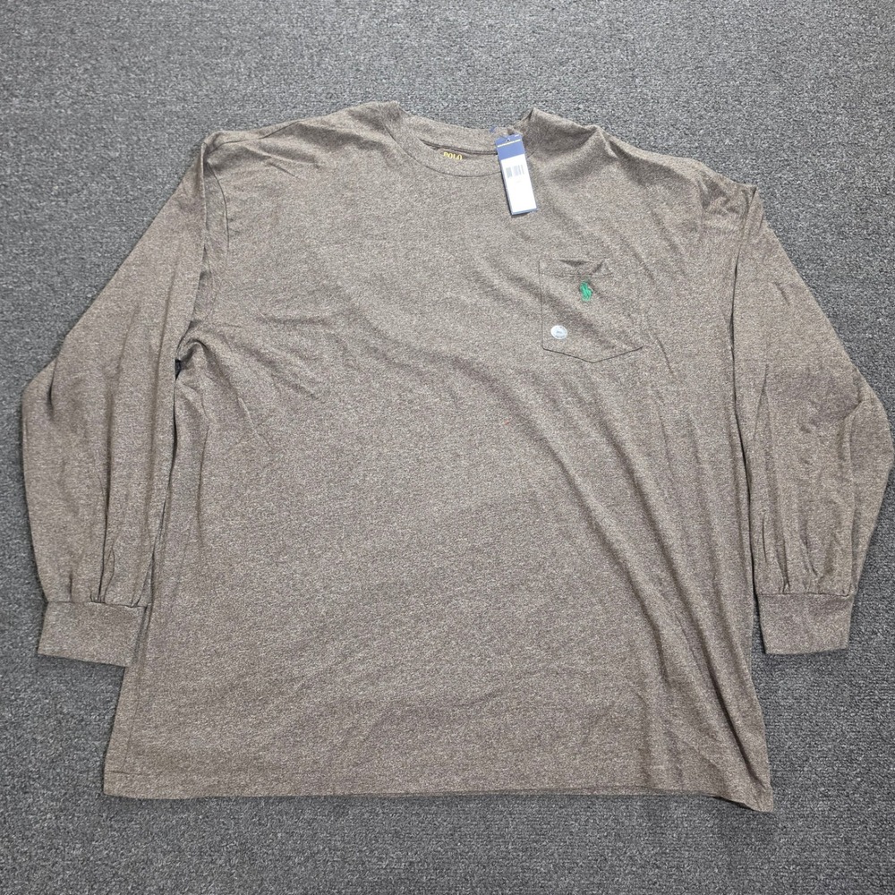 Polo Ralph Lauren Pocket T-Shirt Mens 2XB Brown Heather Long Sleeve Logo‎ New